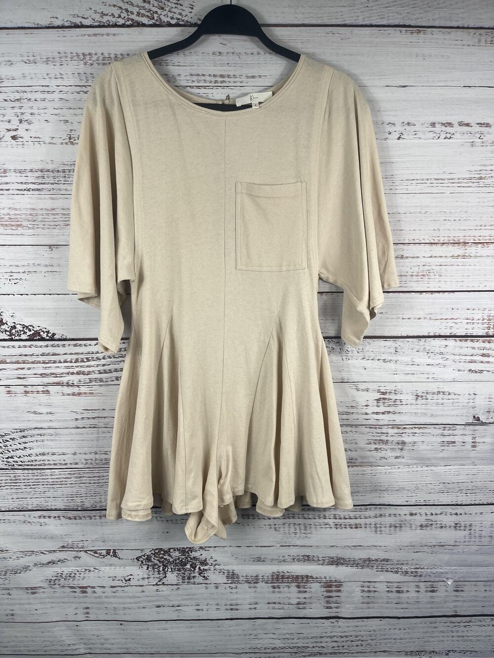 Klesis Romper Women's Small Beige Short Sleeve Knit One Piece Jumpsuit Casual